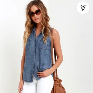 Courtesy Collar Blue Chambray Top